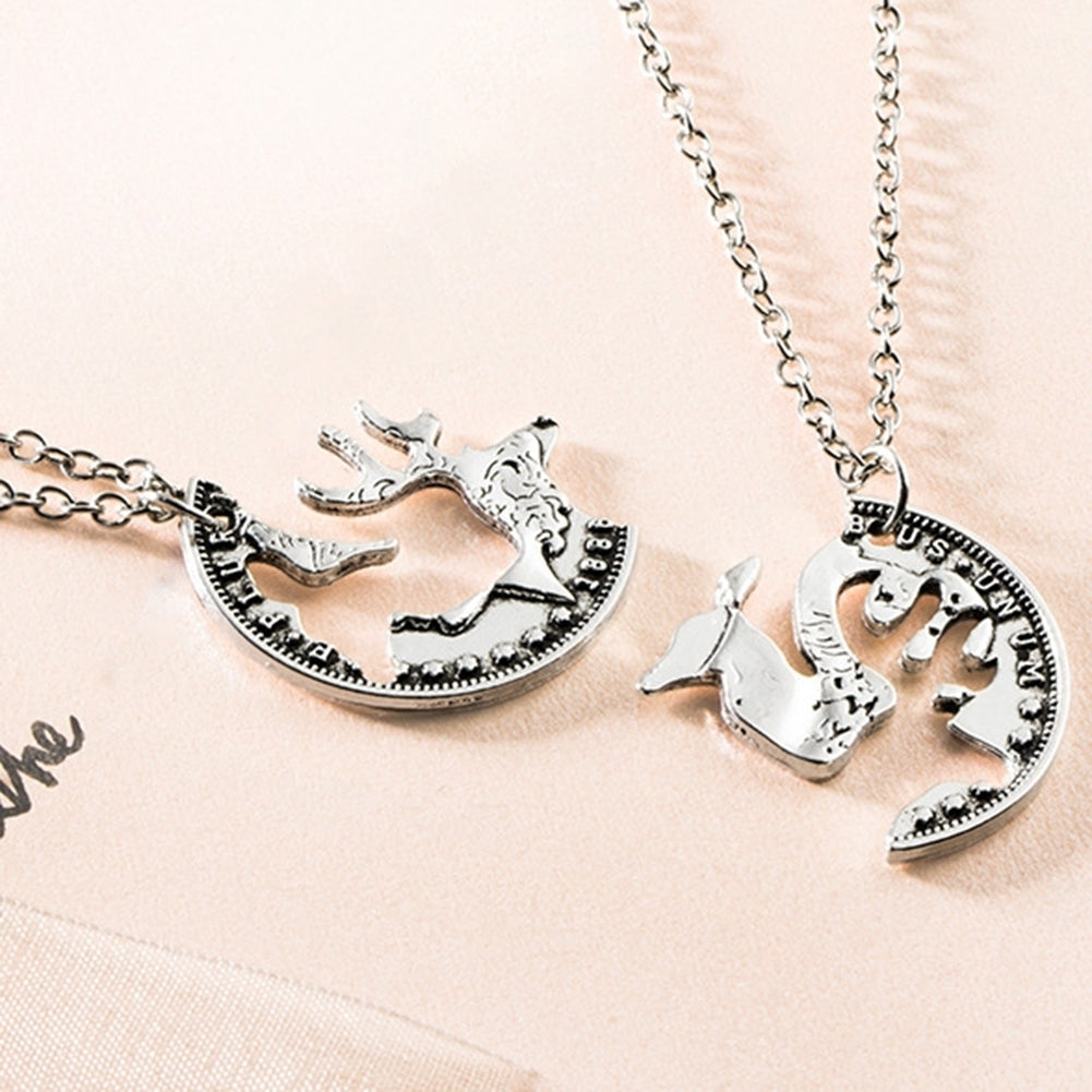 2Pcs Deer Puzzle Disc Pendant Alloy Clavicle Chain Necklace Couple Lover Gift Image 11