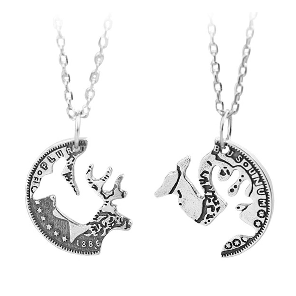 2Pcs Deer Puzzle Disc Pendant Alloy Clavicle Chain Necklace Couple Lover Gift Image 12