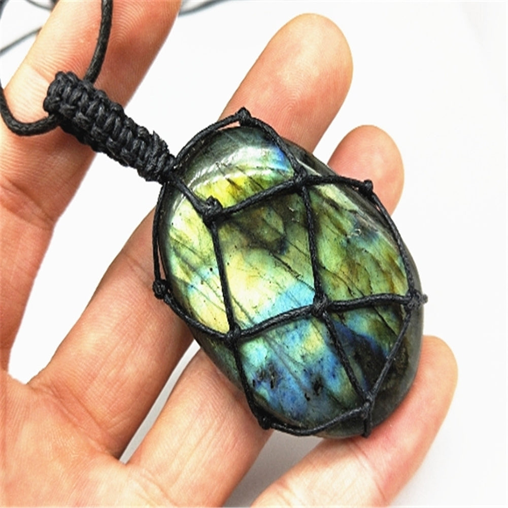 Unisex Faux Moonstone Pendant Adjustable Woven Rope Necklace Jewelry Gift Image 10