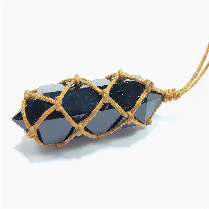 Retro Handmade Weave Rope Faux Obsidian Stone Hexagonal Pendant Necklace Jewelry Image 6