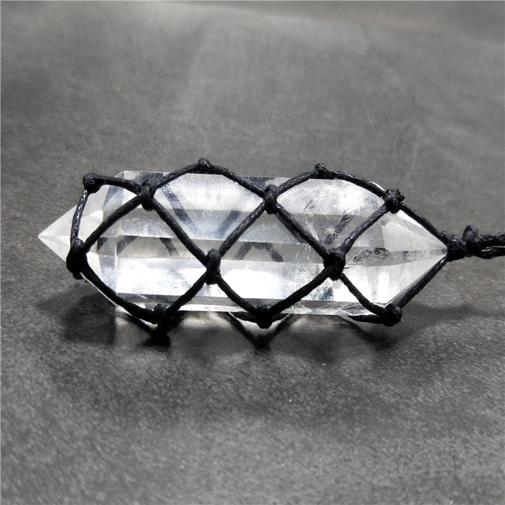 Clear Faux Crystal Stone Hexagonal Pendant Weave Rope Necklace Jewelry Gift Image 7