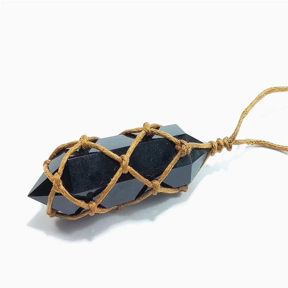 Retro Handmade Weave Rope Faux Obsidian Stone Hexagonal Pendant Necklace Jewelry Image 9