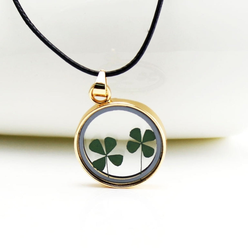 Fashion Women Dried Clover Transparent Disc Dangle Necklace Office Party Jewelry Image 1