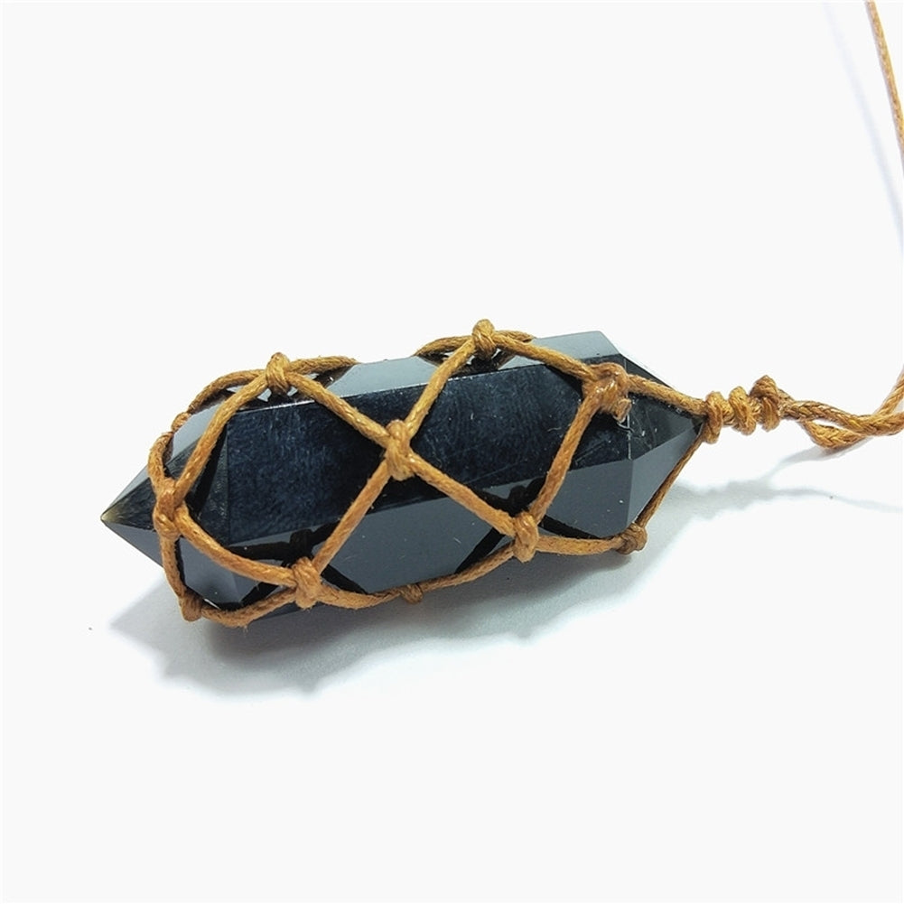 Retro Handmade Weave Rope Faux Obsidian Stone Hexagonal Pendant Necklace Jewelry Image 11