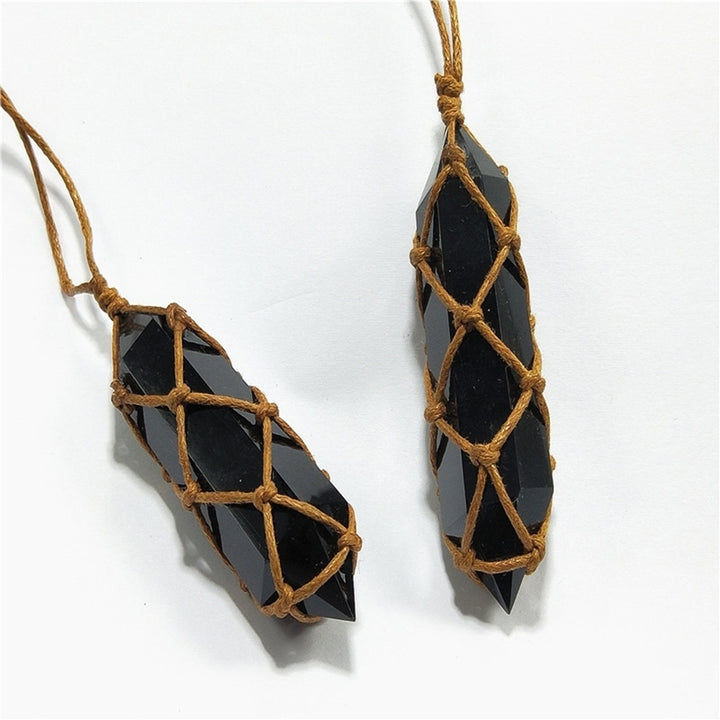 Retro Handmade Weave Rope Faux Obsidian Stone Hexagonal Pendant Necklace Jewelry Image 12