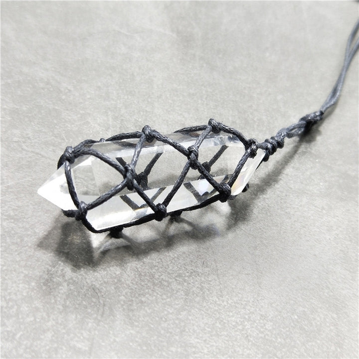 Clear Faux Crystal Stone Hexagonal Pendant Weave Rope Necklace Jewelry Gift Image 12