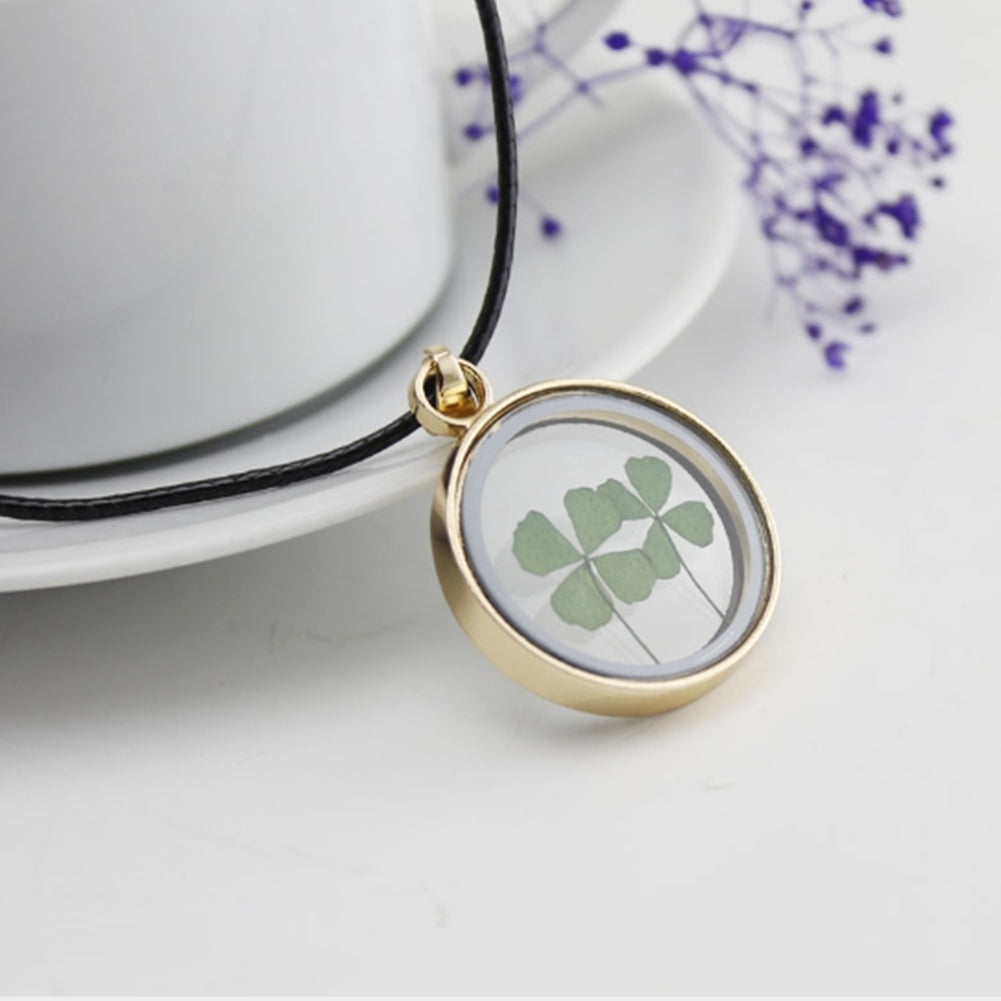 Fashion Women Dried Clover Transparent Disc Dangle Necklace Office Party Jewelry Image 4