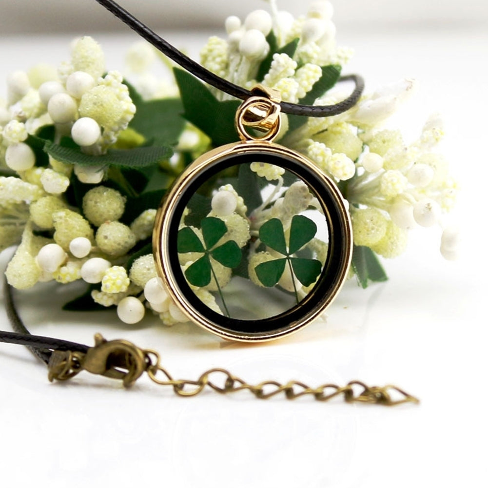 Fashion Women Dried Clover Transparent Disc Dangle Necklace Office Party Jewelry Image 7