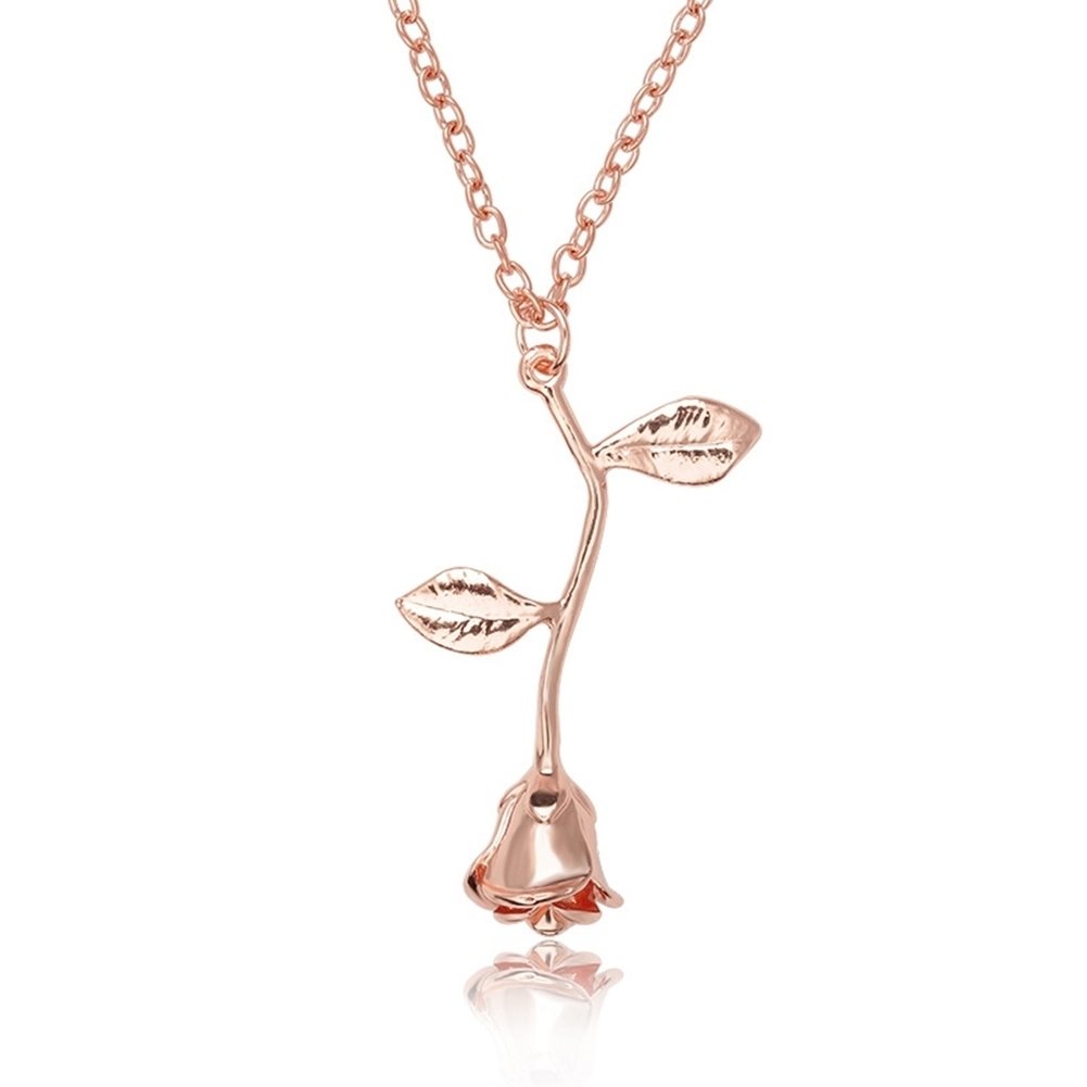 Women Fashion Rose Leaf Pendant Alloy Long Chain Necklace Party Jewelry Gift Image 1