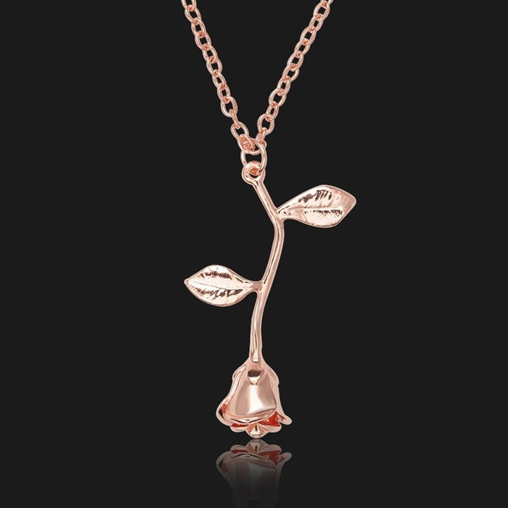 Women Fashion Rose Leaf Pendant Alloy Long Chain Necklace Party Jewelry Gift Image 6