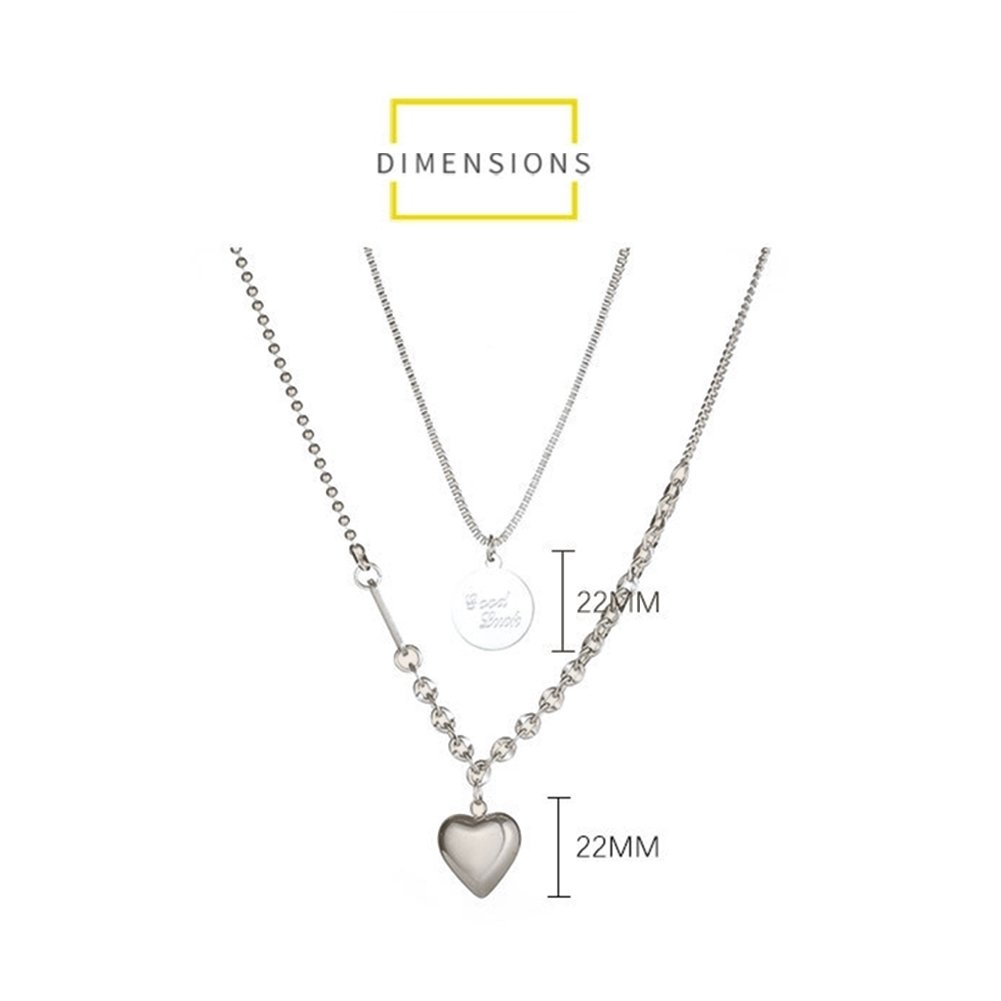 Women Dual Layer Love Heart Round Pendant Simple Elegant Chain Hip-hop Necklace Image 9