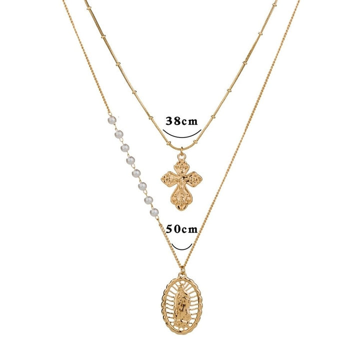 Women Fashion Long Virgin Mary Cross Pendant Multi-layer Necklace Clavicle Chain Image 6