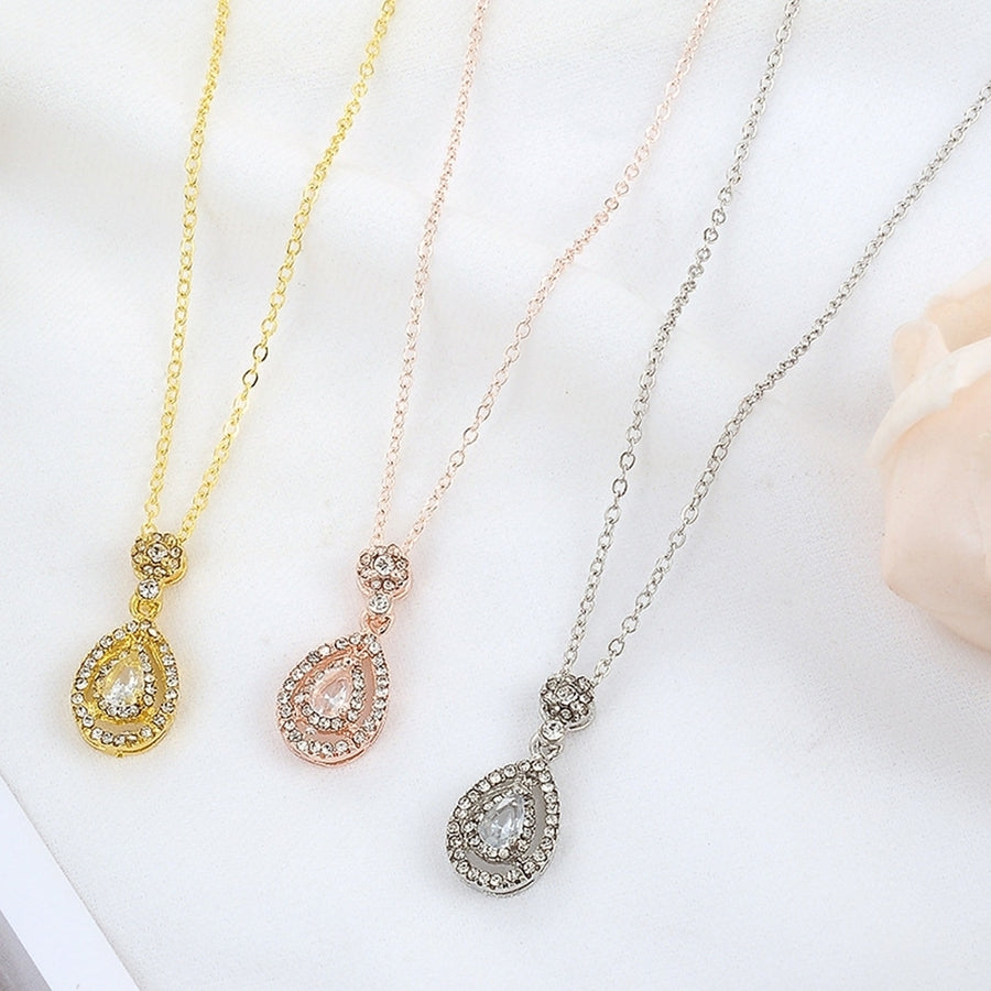 Women Creative Rhinestone Decor Charm Water Drop Shaped Necklace Jewelry Gift Image 1