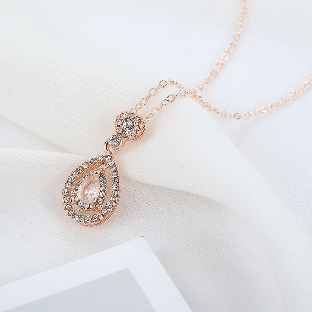 Women Creative Rhinestone Decor Charm Water Drop Shaped Necklace Jewelry Gift Image 7