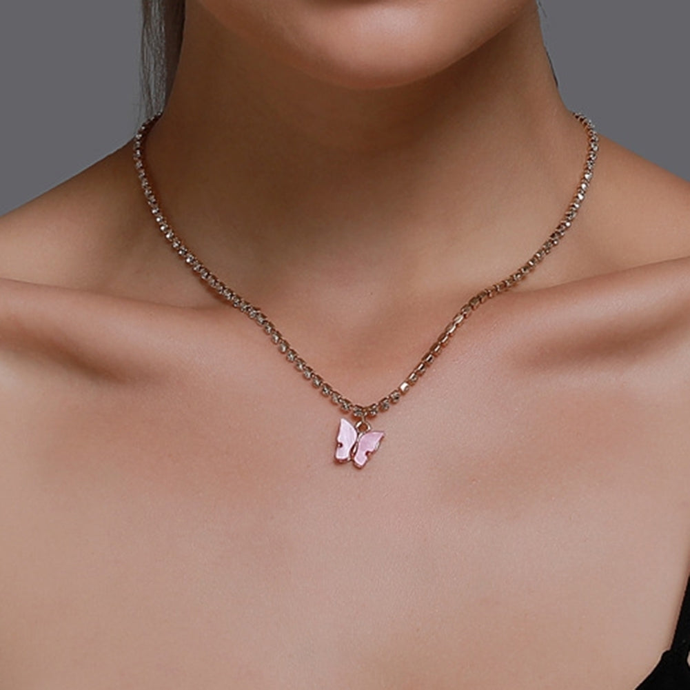 Women Fashion Butterfly-Shaped Pendant Necklace Clavicle Chain Jewelry Gift Image 7