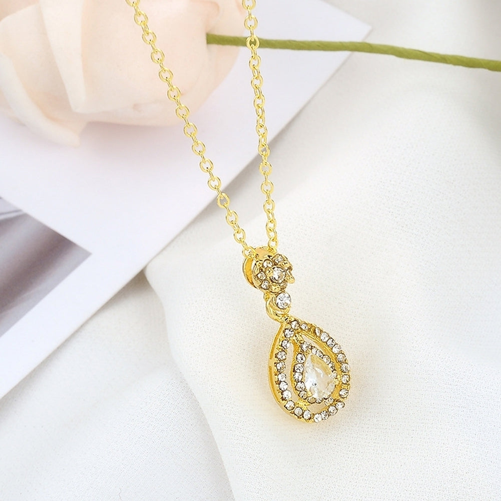 Women Creative Rhinestone Decor Charm Water Drop Shaped Necklace Jewelry Gift Image 11