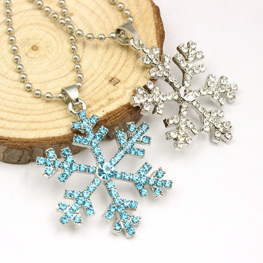 Women Fashion Snowflake Blue White Rhinestone Alloy Necklace Pendant Jewelry Image 1