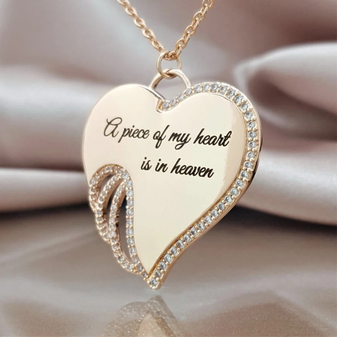 Women Angel Wing Rhinestones Inlaid Letters Pendant Hollow Necklace Jewelry Image 3