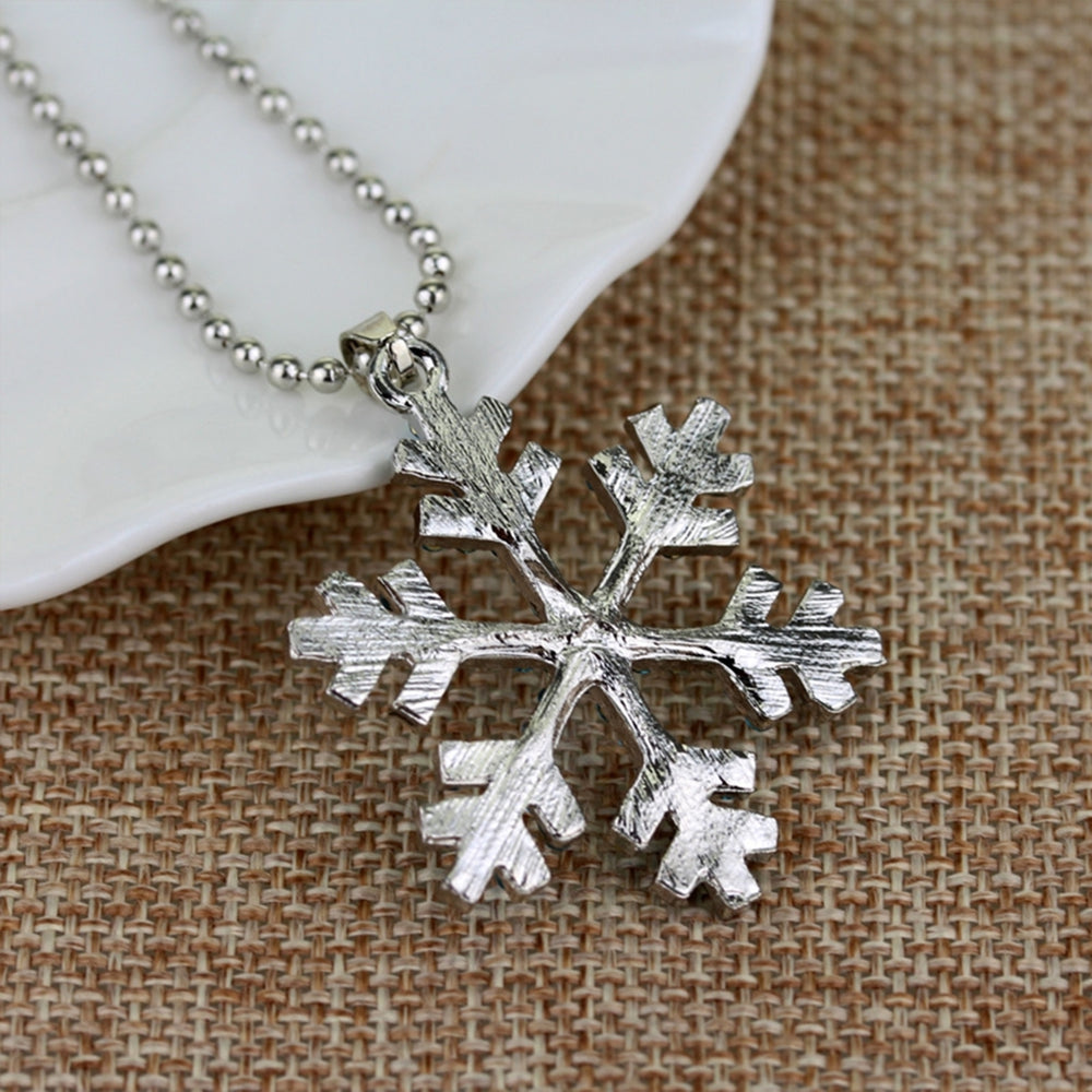 Women Fashion Snowflake Blue White Rhinestone Alloy Necklace Pendant Jewelry Image 2