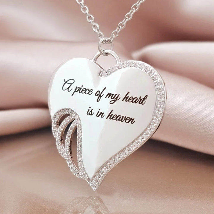 Women Angel Wing Rhinestones Inlaid Letters Pendant Hollow Necklace Jewelry Image 4