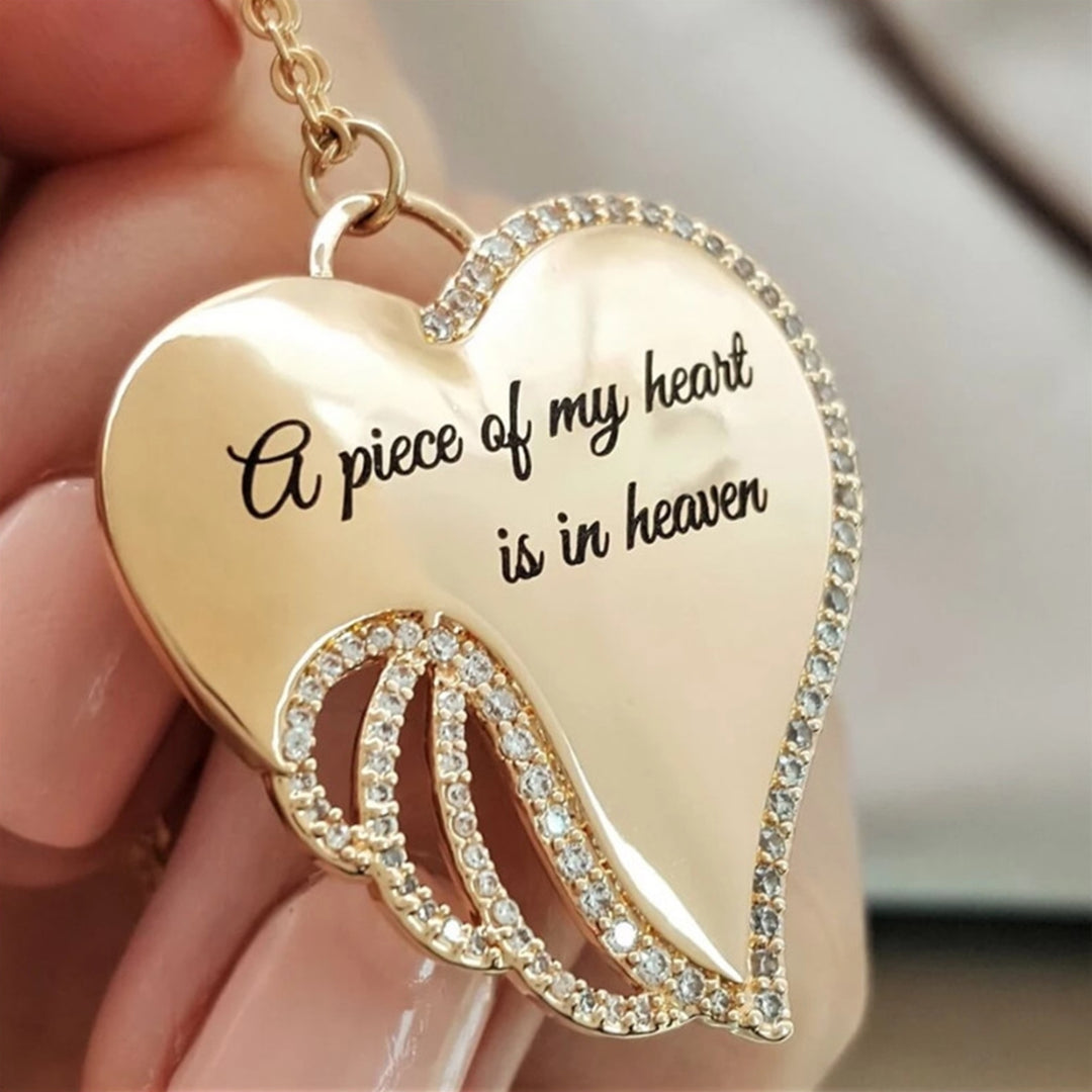 Women Angel Wing Rhinestones Inlaid Letters Pendant Hollow Necklace Jewelry Image 4