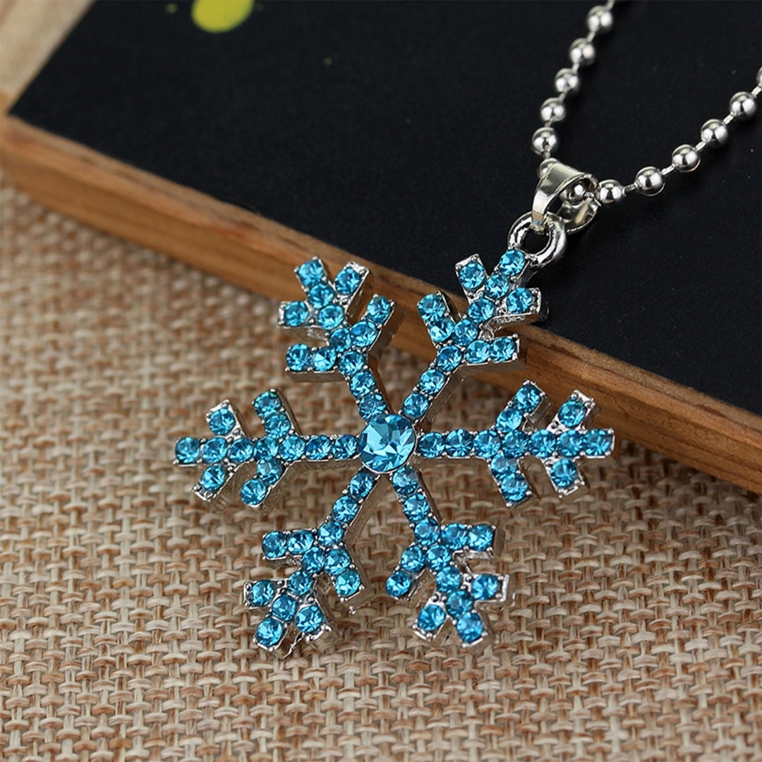 Women Fashion Snowflake Blue White Rhinestone Alloy Necklace Pendant Jewelry Image 3