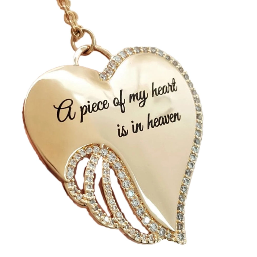 Women Angel Wing Rhinestones Inlaid Letters Pendant Hollow Necklace Jewelry Image 1