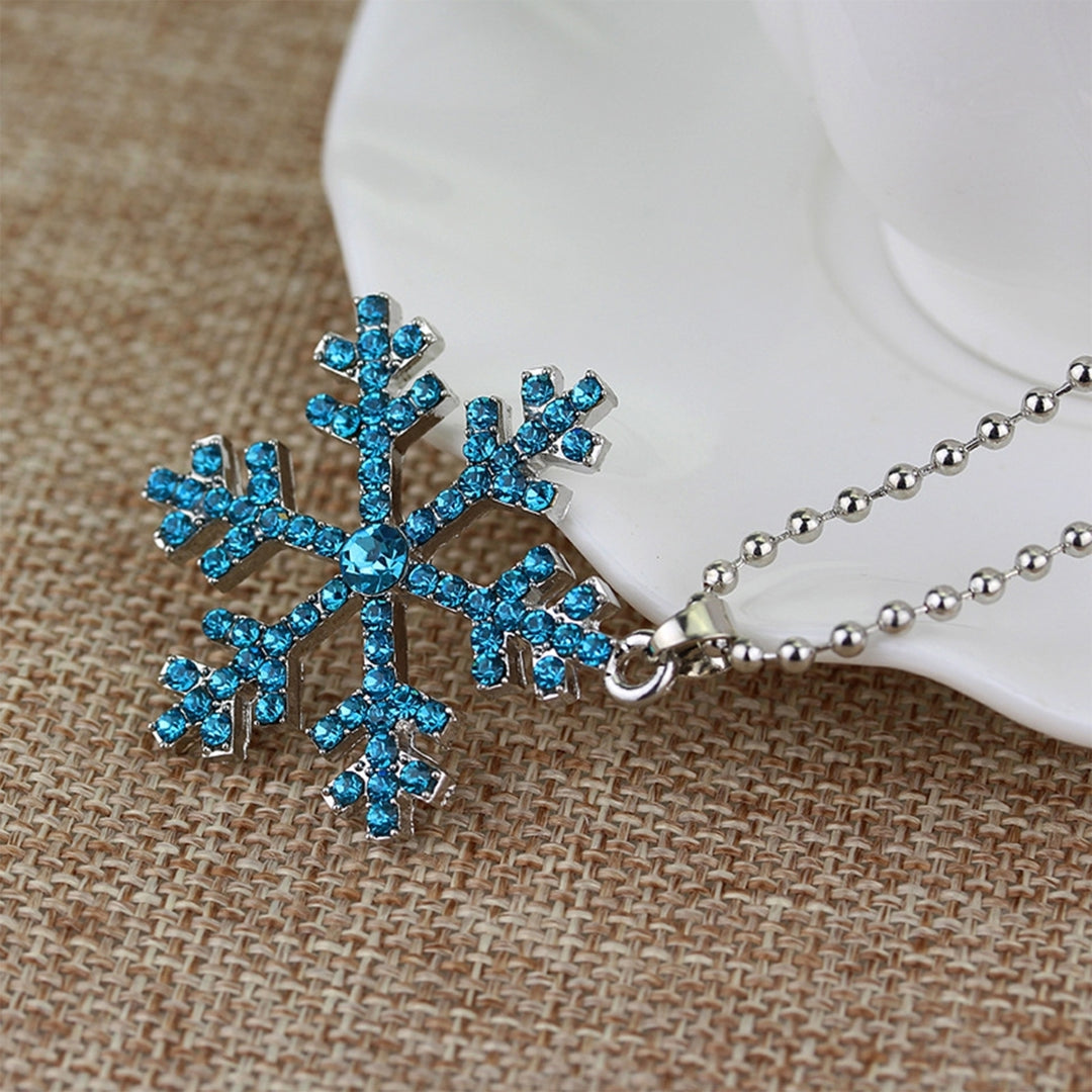 Women Fashion Snowflake Blue White Rhinestone Alloy Necklace Pendant Jewelry Image 4