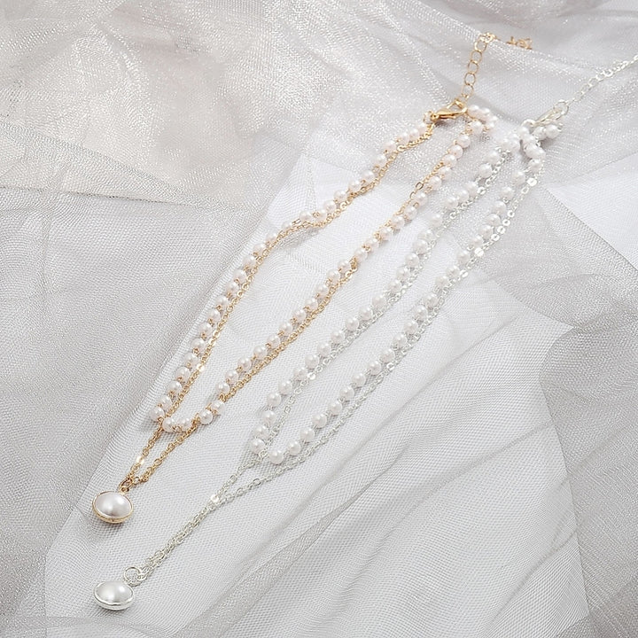 Simple Style Double-Layer Faux Pearl Pendant Necklace Clavicle Chain Jewelry Image 1