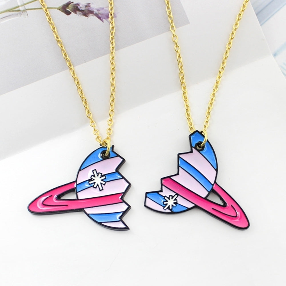 2Pcs Women Stylish Alloy Planet Shape Necklace Combination Jewelry Accessory Set Image 6