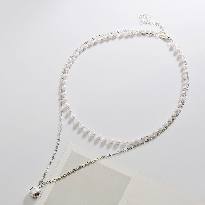 Simple Style Double-Layer Faux Pearl Pendant Necklace Clavicle Chain Jewelry Image 4