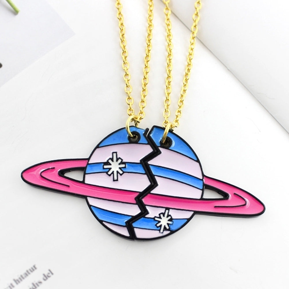 2Pcs Women Stylish Alloy Planet Shape Necklace Combination Jewelry Accessory Set Image 7