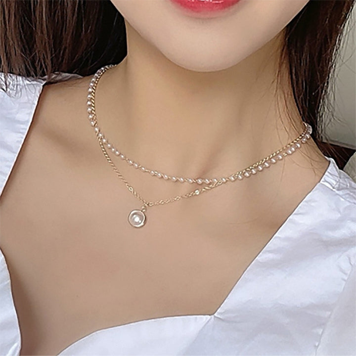 Simple Style Double-Layer Faux Pearl Pendant Necklace Clavicle Chain Jewelry Image 6