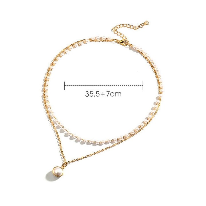 Simple Style Double-Layer Faux Pearl Pendant Necklace Clavicle Chain Jewelry Image 9