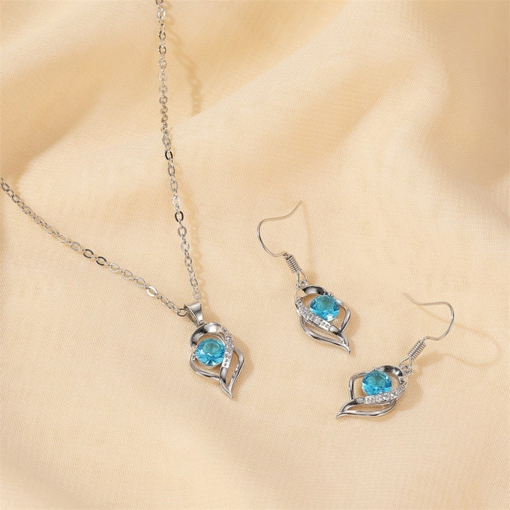 Women Rhinestone Love Heart Shape Clavicle Chain Necklace Pendant Earrings Gift Image 7