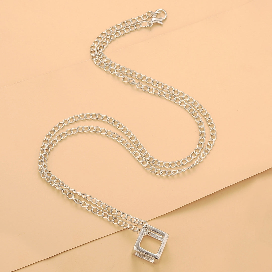 Simple Hollow Cube Pendant Necklace Couple Sweater Chain Fashion Accessory Gift Image 1