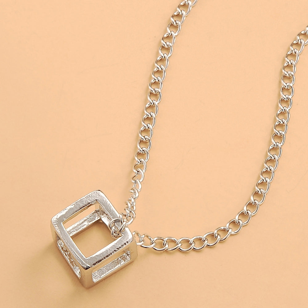 Simple Hollow Cube Pendant Necklace Couple Sweater Chain Fashion Accessory Gift Image 2