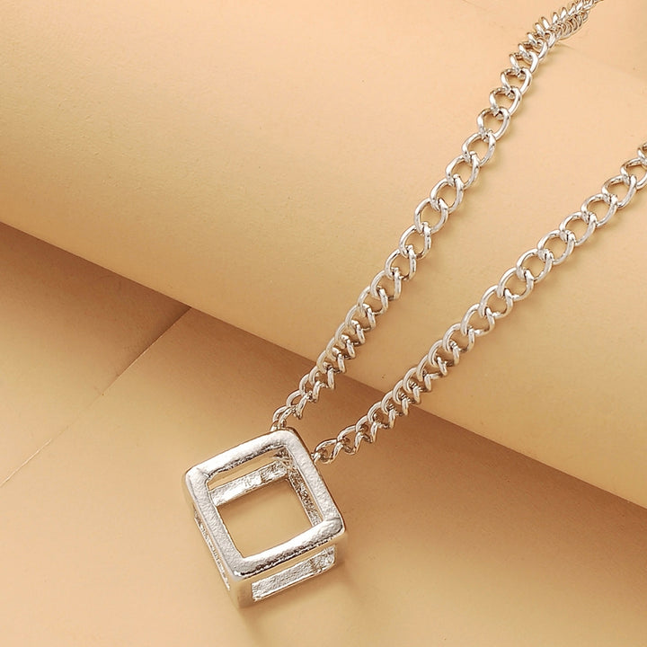 Simple Hollow Cube Pendant Necklace Couple Sweater Chain Fashion Accessory Gift Image 3