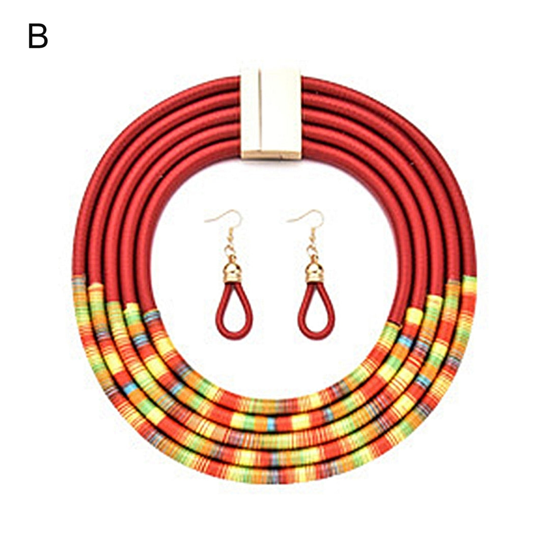 Female Multilayer Exaggerated Braided Necklace Earrings Eardrop Jewelry Gift Set Image 4