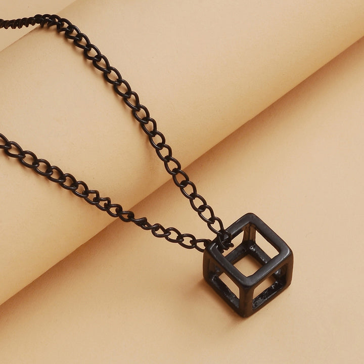 Simple Hollow Cube Pendant Necklace Couple Sweater Chain Fashion Accessory Gift Image 4