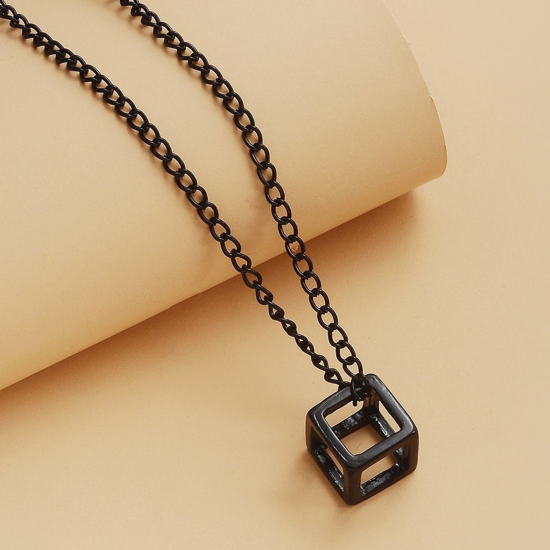 Simple Hollow Cube Pendant Necklace Couple Sweater Chain Fashion Accessory Gift Image 6