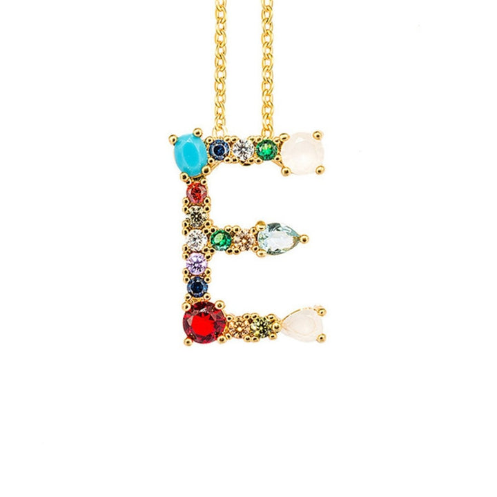 A-Z 26 English Alphabet Letter Necklace Multicolor Rhinestone Inlaid Pendant Image 1