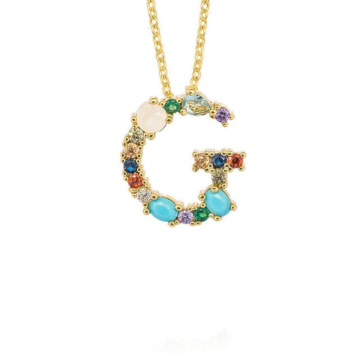 A-Z 26 English Alphabet Letter Necklace Multicolor Rhinestone Inlaid Pendant Image 1