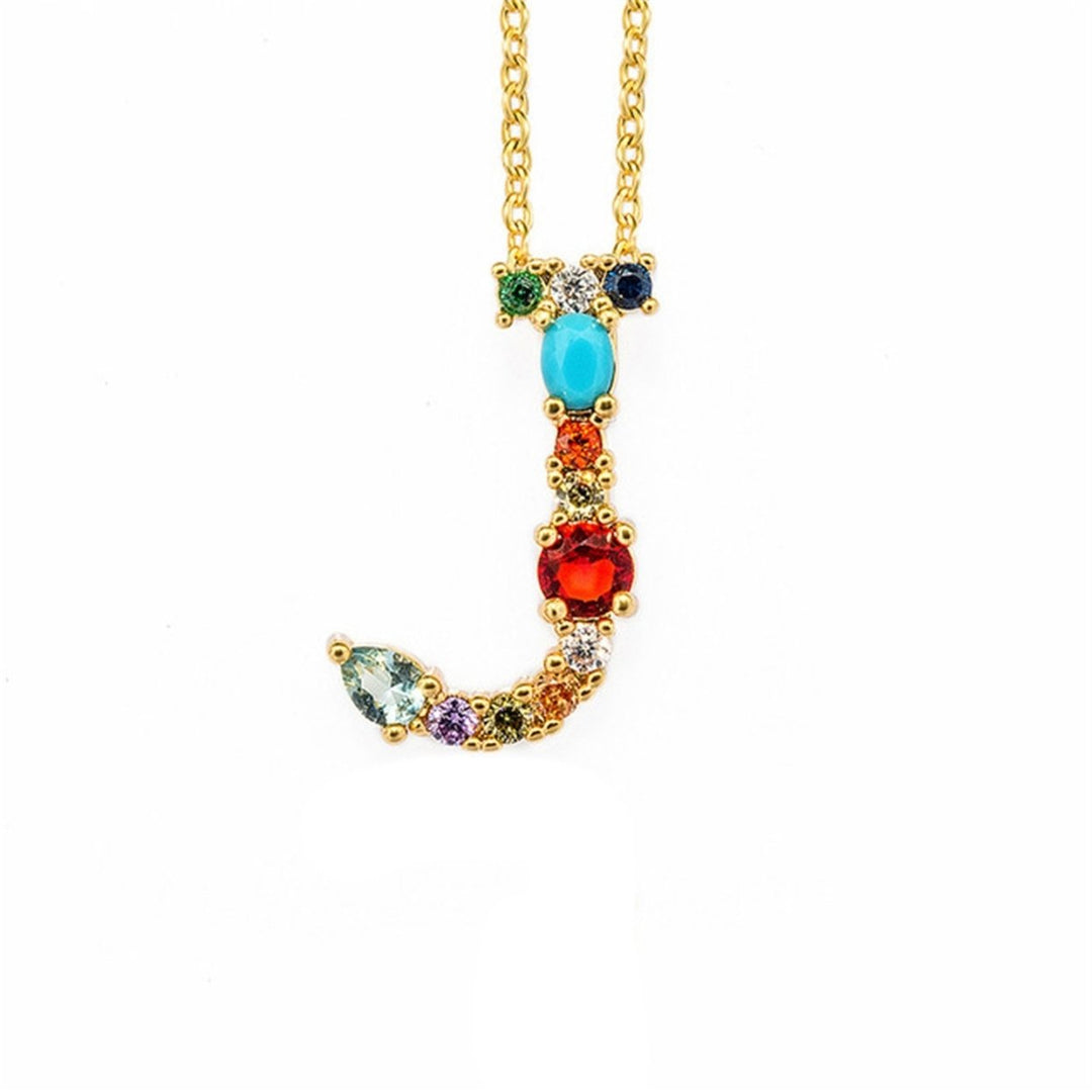 A-Z 26 English Alphabet Letter Necklace Multicolor Rhinestone Inlaid Pendant Image 1