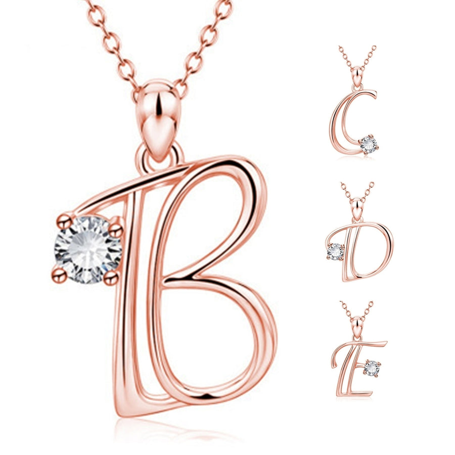 26 Capital Letter Pendant Necklace Cubic Zirconia Rose Gold Jewelry Accessory Image 1