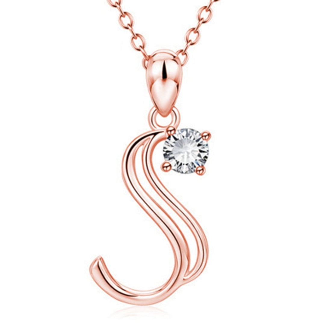 26 Capital Letter Pendant Necklace Cubic Zirconia Rose Gold Jewelry Accessory Image 2