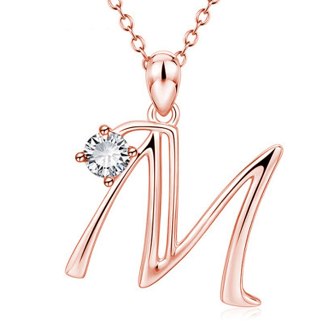 26 Capital Letter Pendant Necklace Cubic Zirconia Rose Gold Jewelry Accessory Image 3