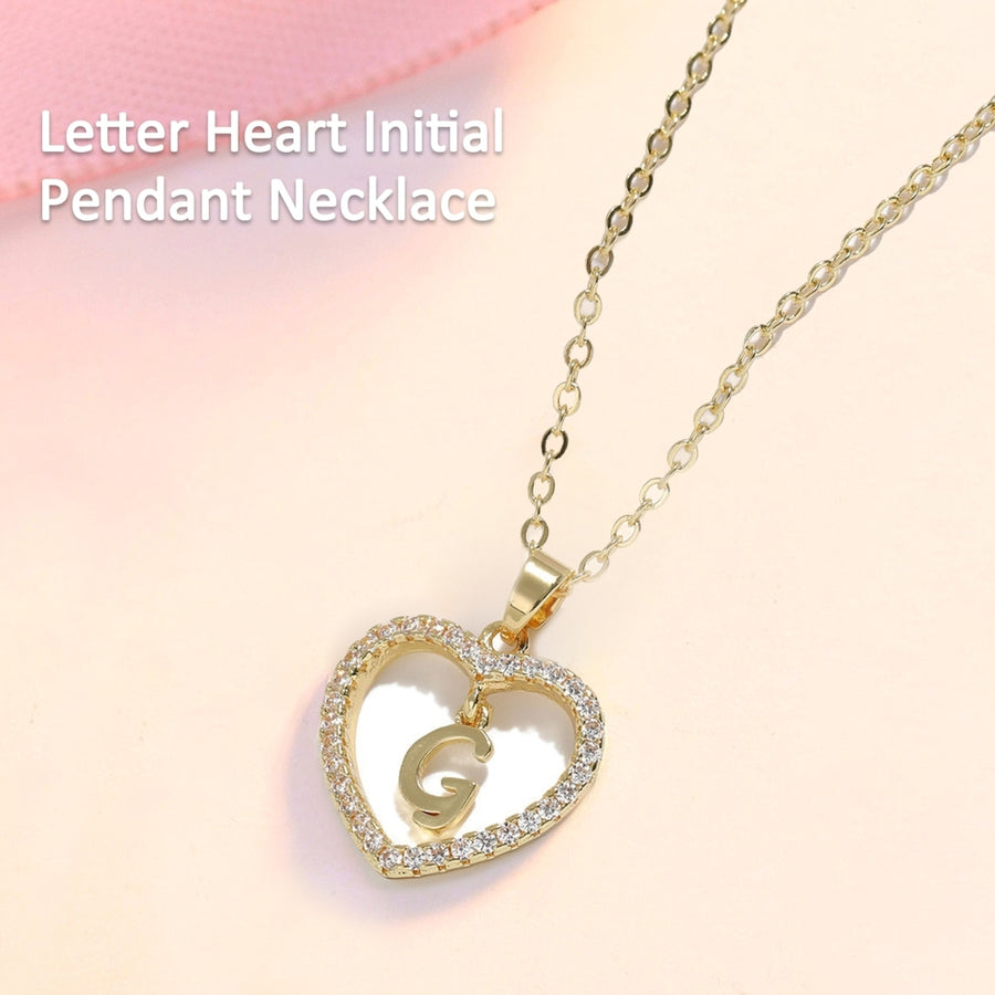 Women A to Z Capital Letter Heart Initial Pendant Necklace Jewelry Accessory Image 1