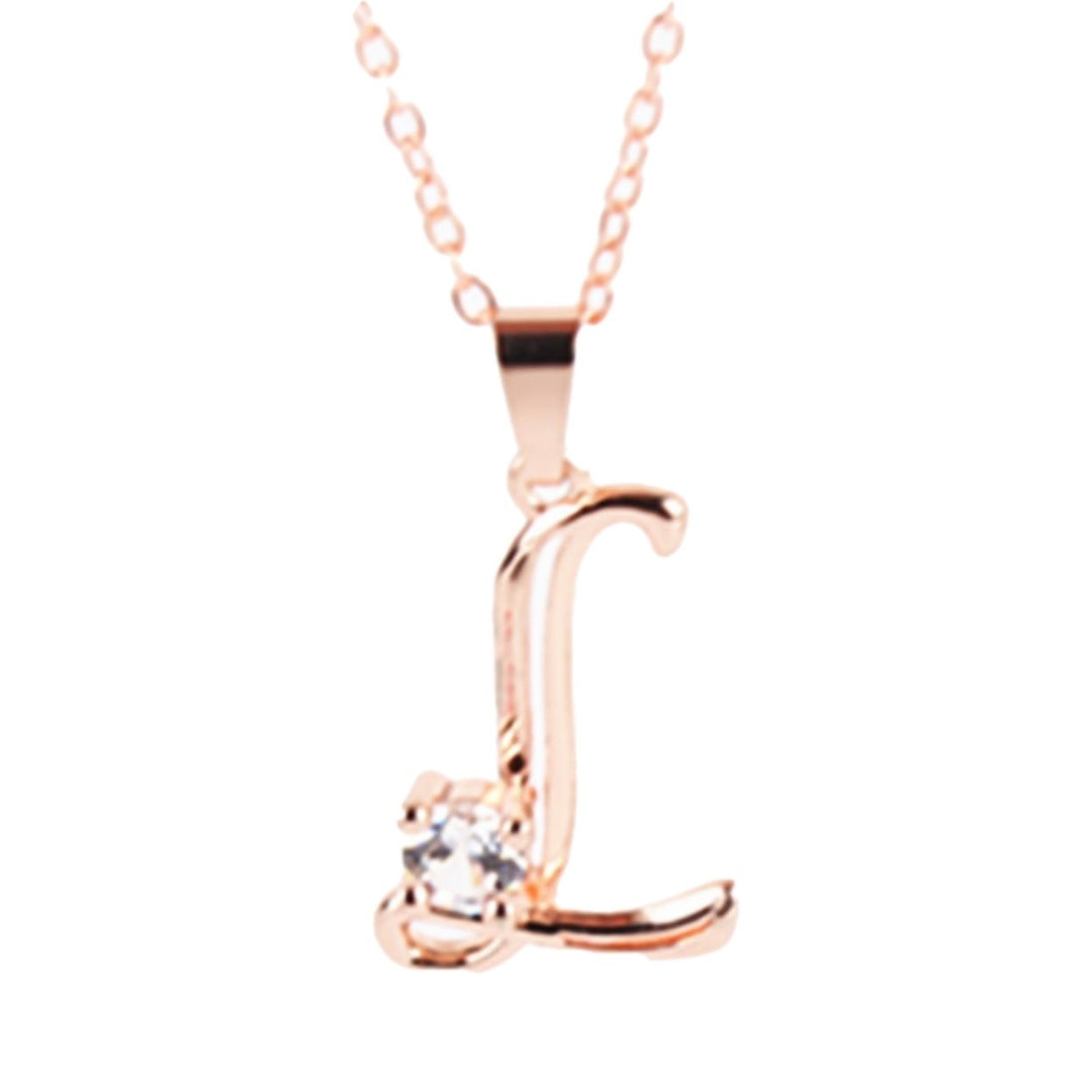 26 Capital Letter Pendant Necklace Cubic Zirconia Rose Gold Jewelry Accessory Image 4