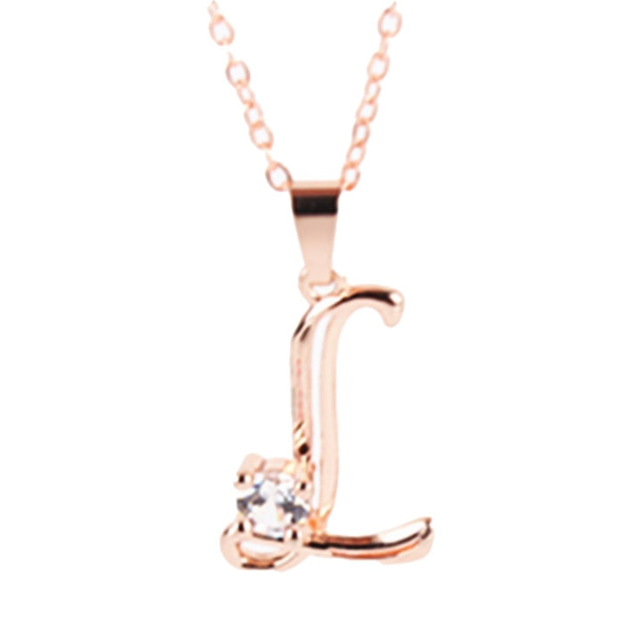 26 Capital Letter Pendant Necklace Cubic Zirconia Rose Gold Jewelry Accessory Image 1